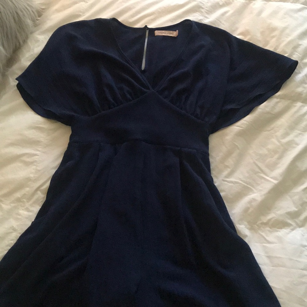 Navy deep neckline romper